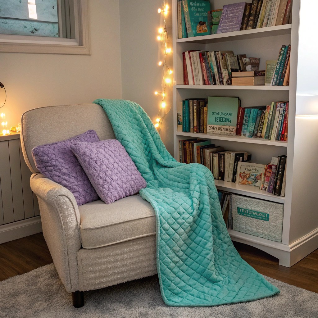 Cozy reading nook with sensory-friendly elements