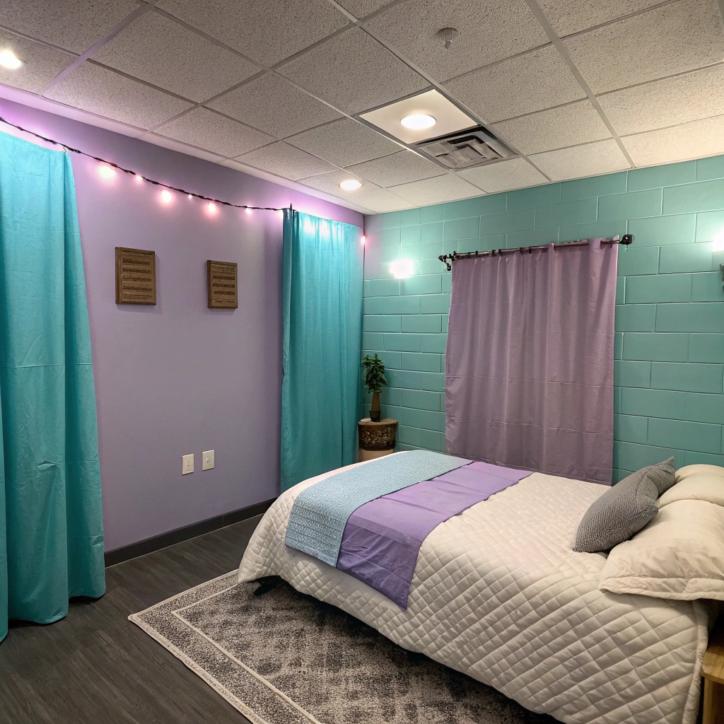 Sensory-friendly bedroom with calming elements